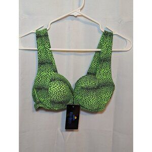 Ree Bees Swimwear Women's Size Large Green Snake Skin Color Bikini Swim Top